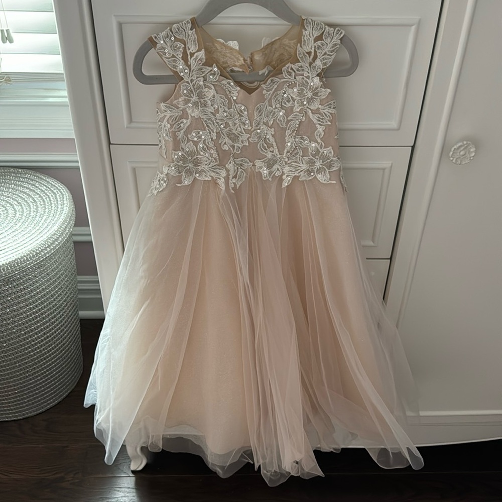 DB STUDIO FLOWER DRESS NUDE PEWTER SILVER SIZE 2t 5t